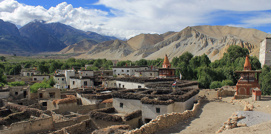 zicht op Tsarang, Mustang